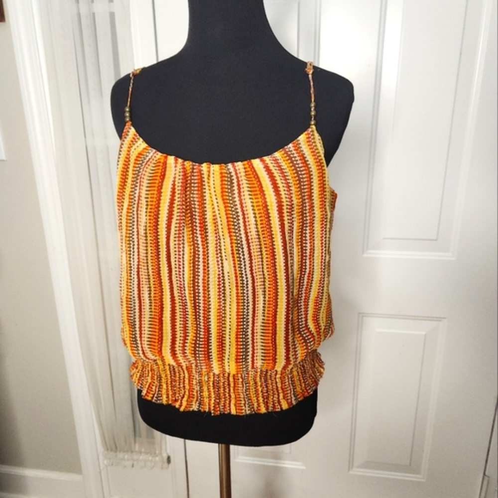 Gianni Bini Bohemian Beaded Smocked Crop Top Size 12